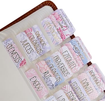 Idyllic Grace - Pestanas de la Biblias, Spanish Bible Tabs, Gold Foil Lettering, Study Tool, Journaling, Old and New Testament, Christian, Catholic, Index Tabs, Glossy Laminated, Durable - Graceful