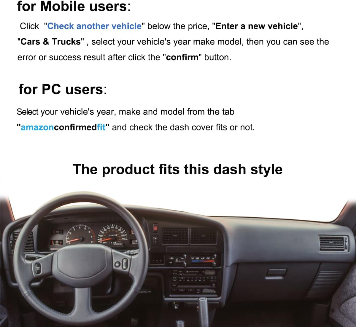 Dash Cover Mat Custom Fit for Toyota 4Runner Pickup Truck 1990-1995, Dashboard Cover Pad Carpet Protector (Navy Blue) F96