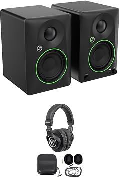 Audiosavings Bundle Pair of Mackie CR3.5BT 3.5" Powered Studio Monitors with Tone Control/Bluetooth Bundle with Rockville PRO-M50 Studio Headphones 2 Items