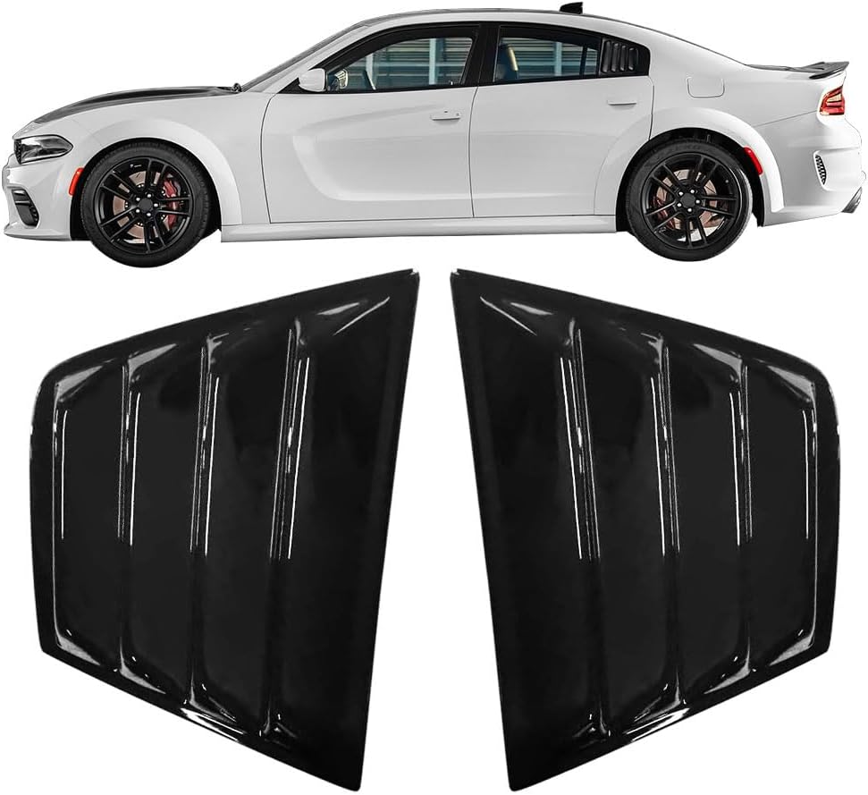 IKON MOTORSPORTS, Side Louver Compatible with 2011-2023 Dodge Charger, V2 Style Matte Black PP Window Vents Guards, 2012 2013 2014 2015 2016 2017 2018 2019 2020
