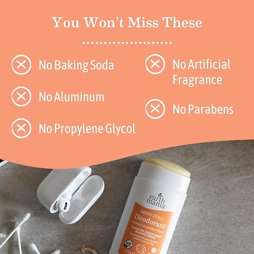 Miniatura 3 de Earth Mama Desodorante Bright Citrus  Seguro para pieles sensibles, embarazo y lactancia, contiene pomelo orgánico y caléndula, sin bicarbonato de