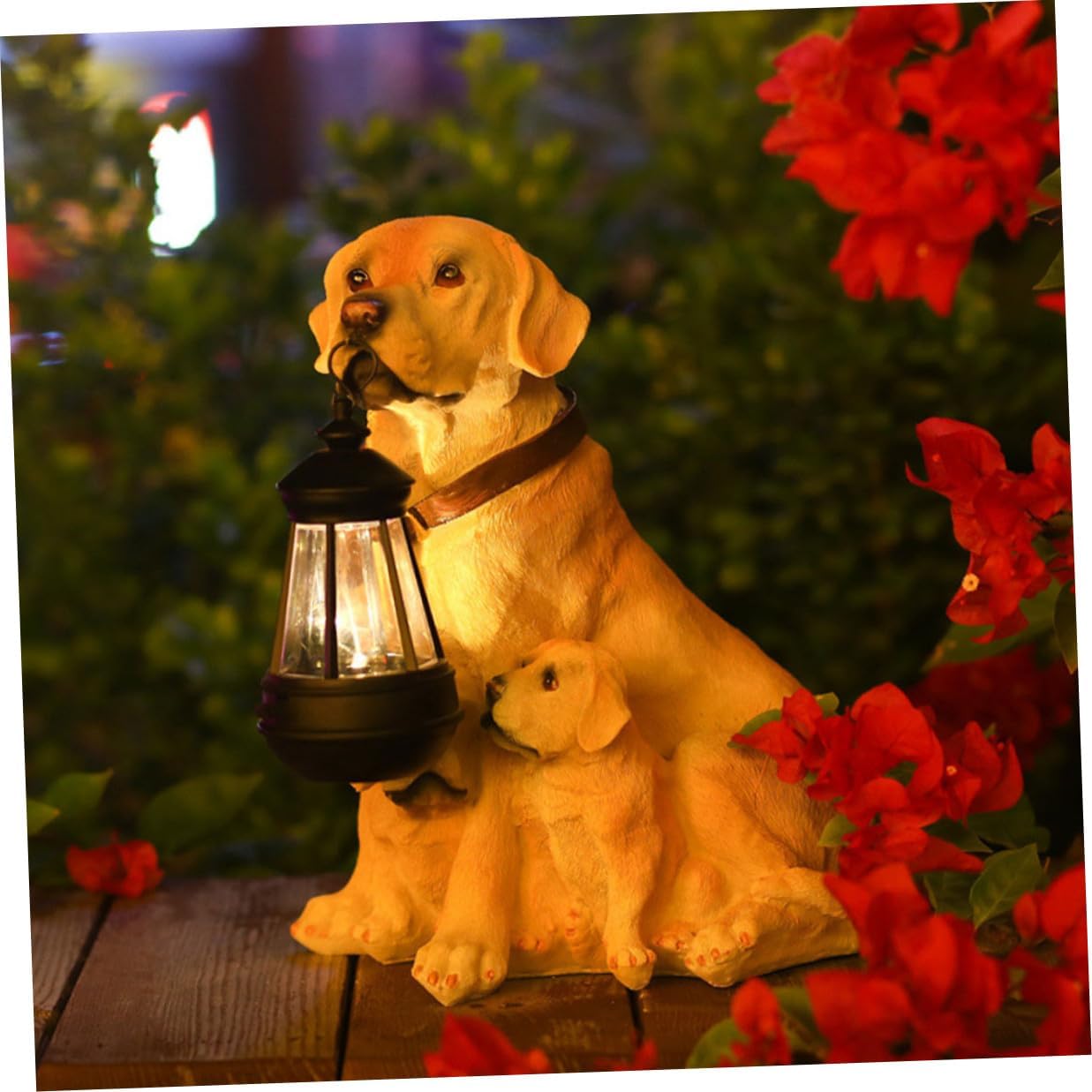 FAVOMOTO Dog Solar Light Resin Garden Ornament Outdoor Solar Lamp Adornment for Lawn Patio Realistic Dog Figurine Decoration Housewarming