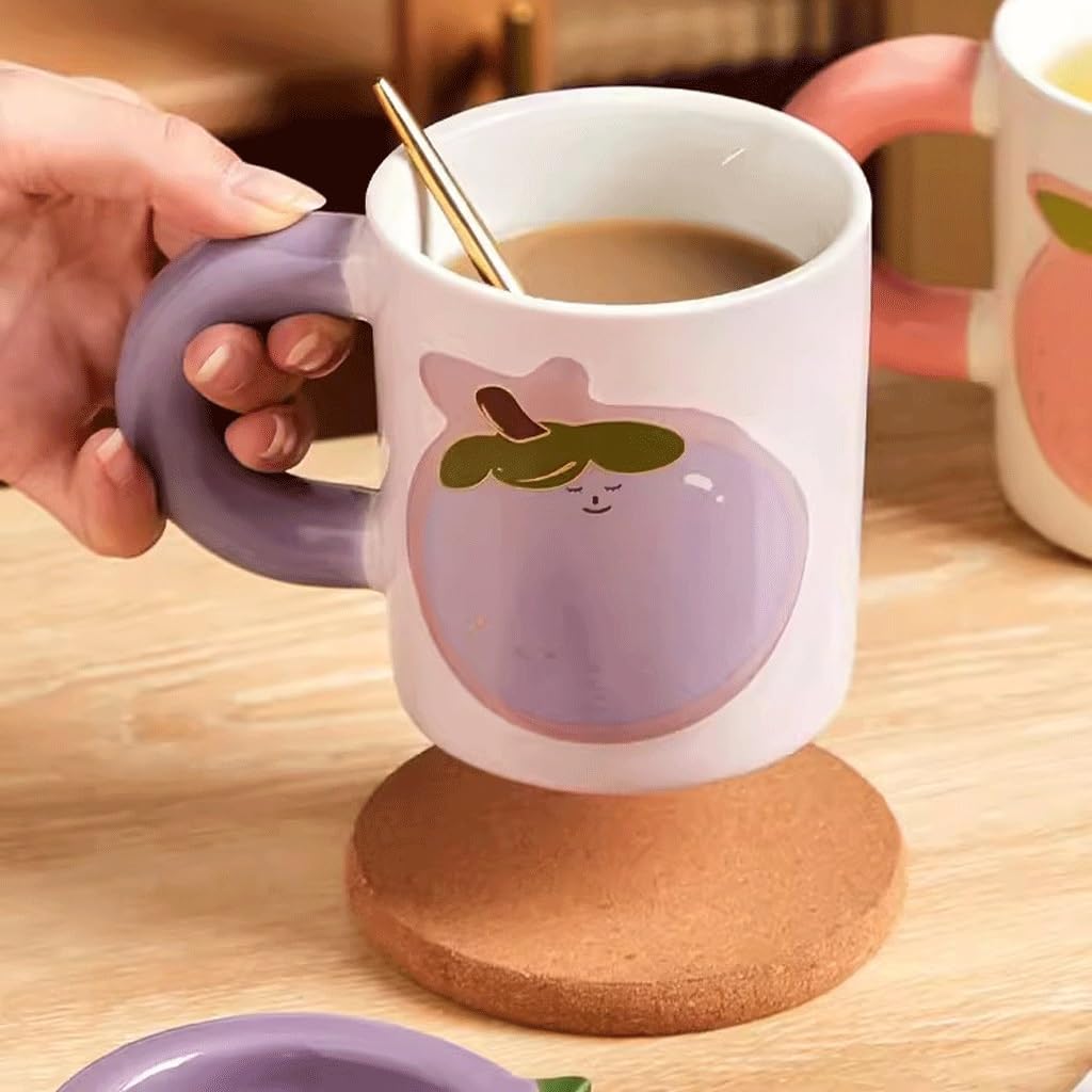 Tazza di Vetro, Tazza da tè, Tazza da caffè di Grande capacità con Coperchio, Frutta, Tazza d'Acqua per Ragazze Carine, Tazza per la Colazione casalinga (A)