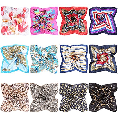 BMC 12pc Women's Silky Scarf Square Mixed Pattern & Colors Fashion Accessory Set -A Little Bit of Everything Pack