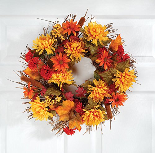 Fall-Mum-Wreath-by-OakRidge-18-Diameter-Silk-Floral-Autumn-Home-Decor-for-IndoorOutdoor-Use Fall Mum Wreath by OakRidge 18 Diameter Silk Floral Autumn Home Decor for IndoorOutdoor Use
