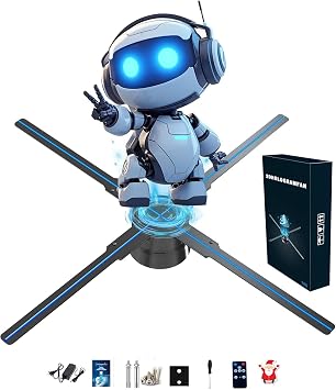 3dHologramFan,19.9" Holographic Projector 592 Pcs Hd Led Beads Projector Advertising Display Support App+Bluetooth Audio+Wifi For Christmas, Halloween,Business,Shop,Holiday with 1500 Video Library