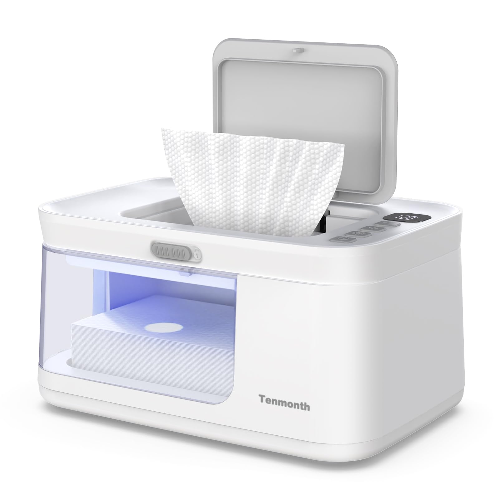 Baby Wipe Warmer Baby Wet Wipes Dispenser, Tenmonth Diaper Wipe Warmer with  LED Light Transparent Viewing Window, Adjustable 95℉-131℉, Meter