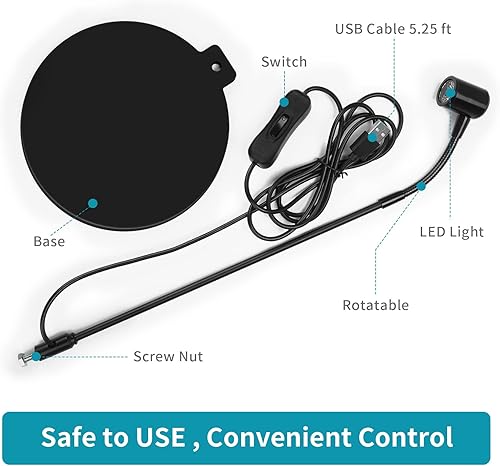 Miniatura 6 de Luz LED para acuario, lámpara de planta de tanque de peces alimentada por USB de 3 W con tablero base negro para pecera de 360 Betta, plantas en