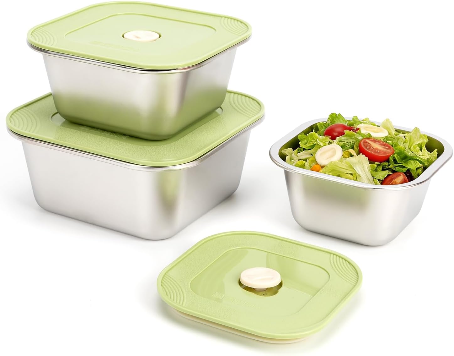 3 PCS Stainless Steel Storage Containers with Lids(30oz),Reusable Metal Meal Prep Container,Food Storage Containers for Fruits、Snacks、Yogurt、Sandwich,Freezer & Dishwasher Safe