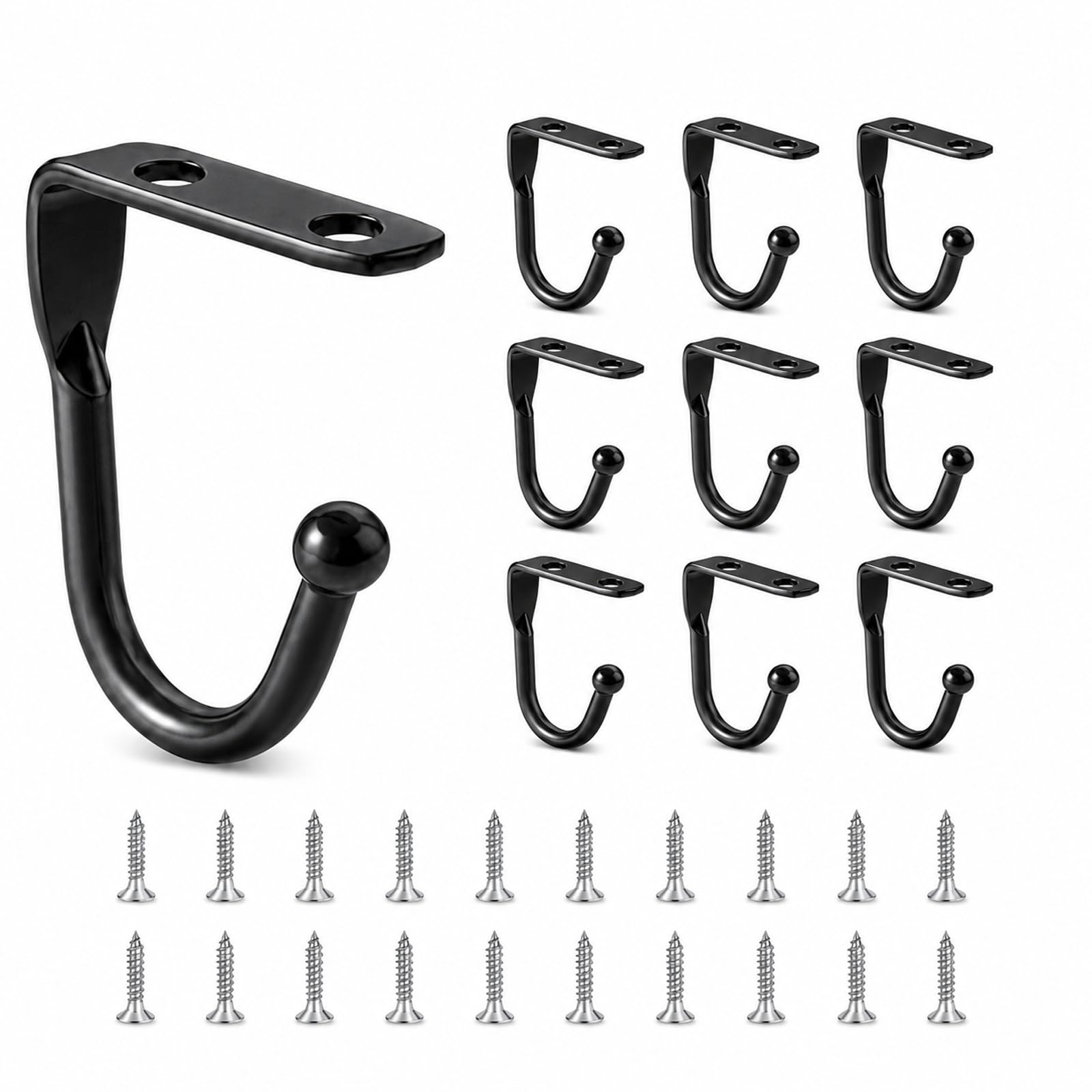 LCRhex Cup Hooks, 10 Pack Black Mug Hooks Under Cabinet Metal Under Shelf Hooks with Screws for Coffee Cups Kitchen Utensils Pots Towels and Bags