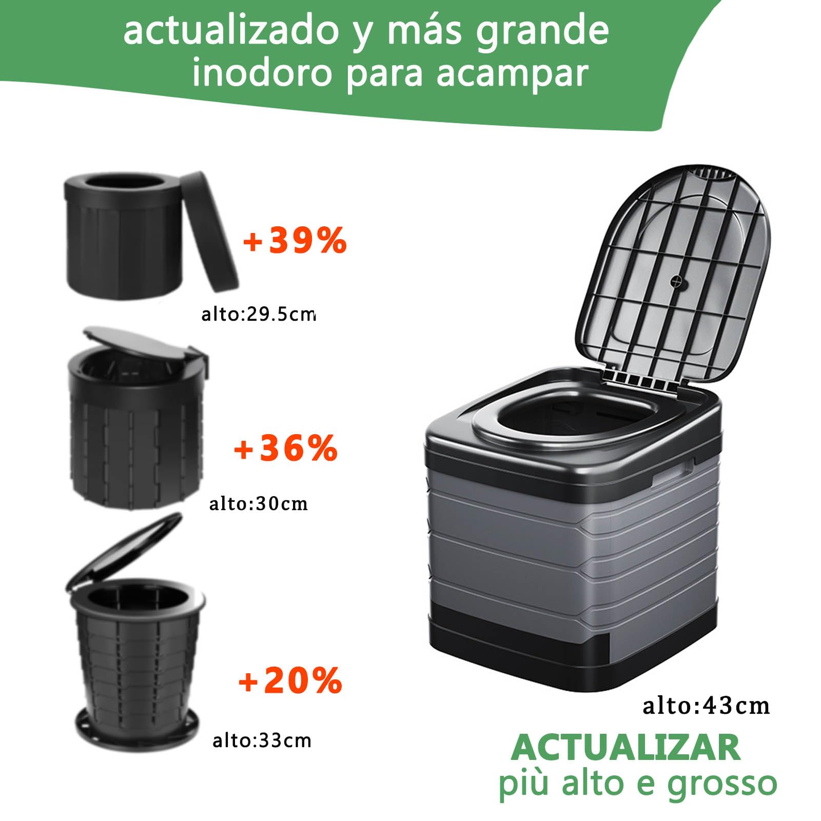 Inodoro para Acampar Plegable XXL, Exterior WC Portatil Camping Grande de 40cm de Altura | Fácil de Limpiar, Fácil de Cargar | Adecuado para Salir, Emergencias de Atascos de Tráfico | Con 20 bolsas de basura grandes para camping, senderismo, viajes, autoc