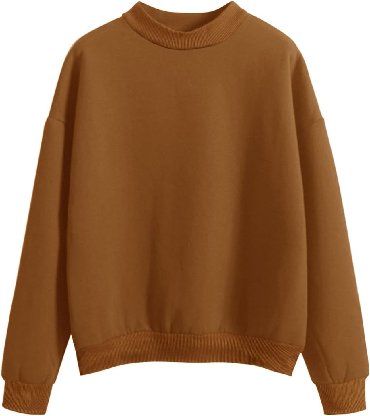 Womens Mock Neck Sweatshirt Casual Loose Fit Long Sleeve Pullover Tops Solid Color Fleece Shirts Plain Basic Tees
