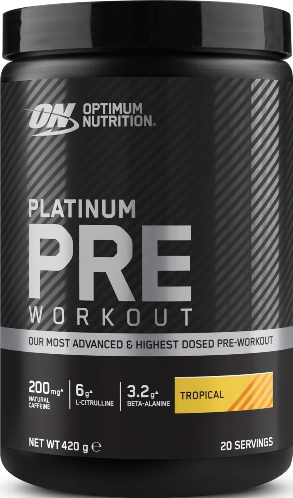 Optimum Nutrition ON Platinum Pre Workout Advanced with l-Citrulline, Beta-Alanine and Caffeine, Tropical, 20 Servings, 420 g