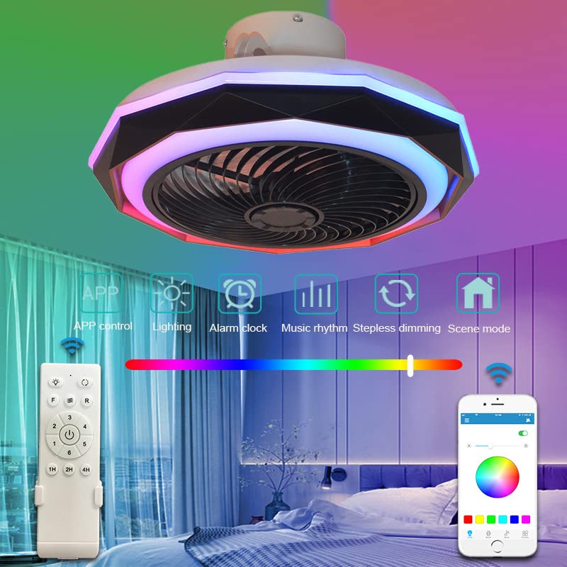 LED RGB Plafondlamp Met Ventilator Stille Plafondventilator Verlichting En Afstandsbediening Dimbare Bluetooth Luidspreker Muziekventilatorlamp Moderne Voor Slaapkamer Woonkamerventilator 663439833