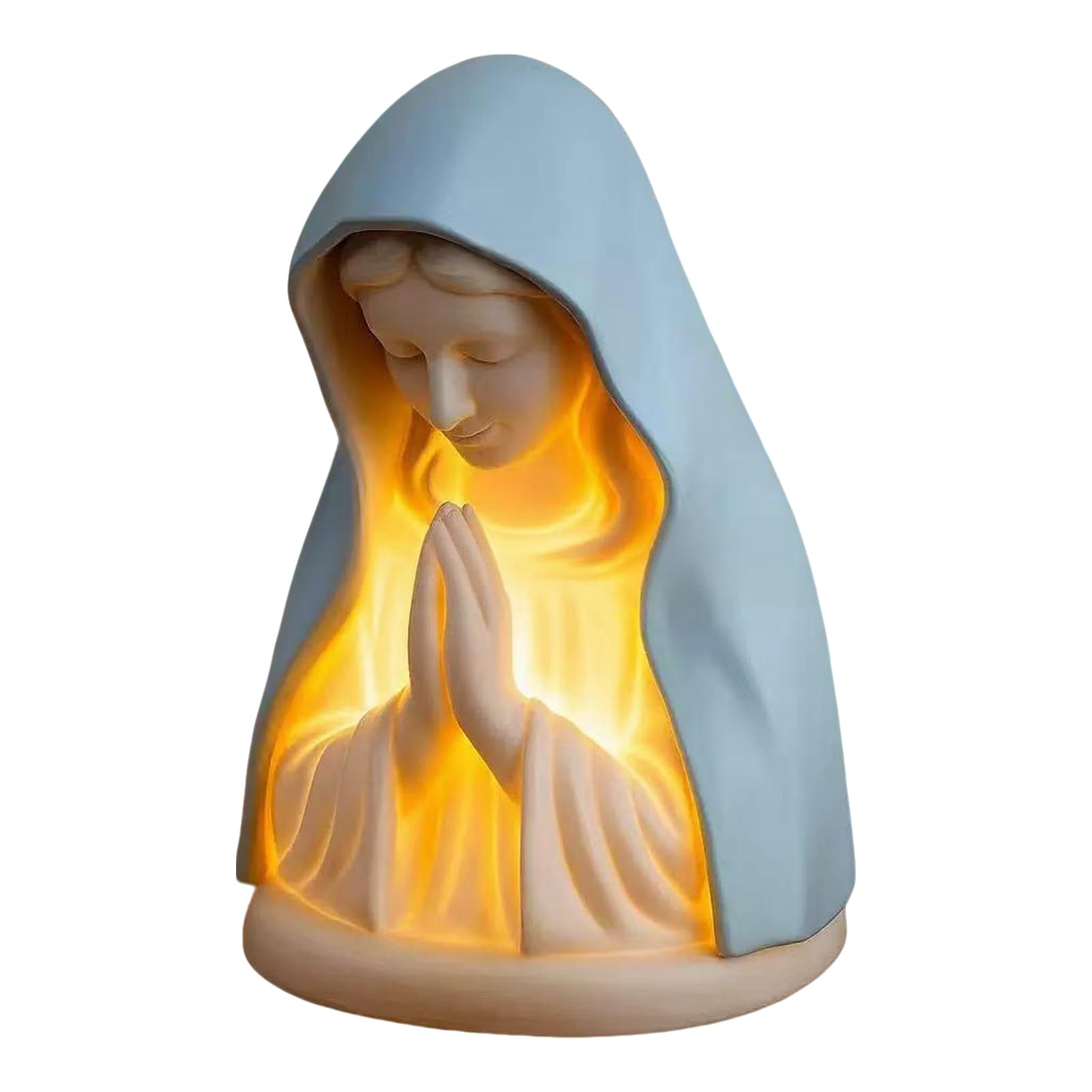 Blessed Mother Mary Night Light - Blue Veil Devotional Figure Holding a Rose, Handmade Religious Lamp with a Warm and Relaxing Light | Catholic Home Decoration for Cas