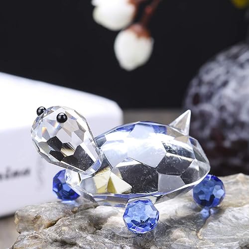 Vista 4 de H&D HYALINE & DORA Figura decorativa de tortuga de cristal azul con pisapapeles para centro de mesa Azul,Pájaro 2*,Perro,Caballo,Transparente 1*