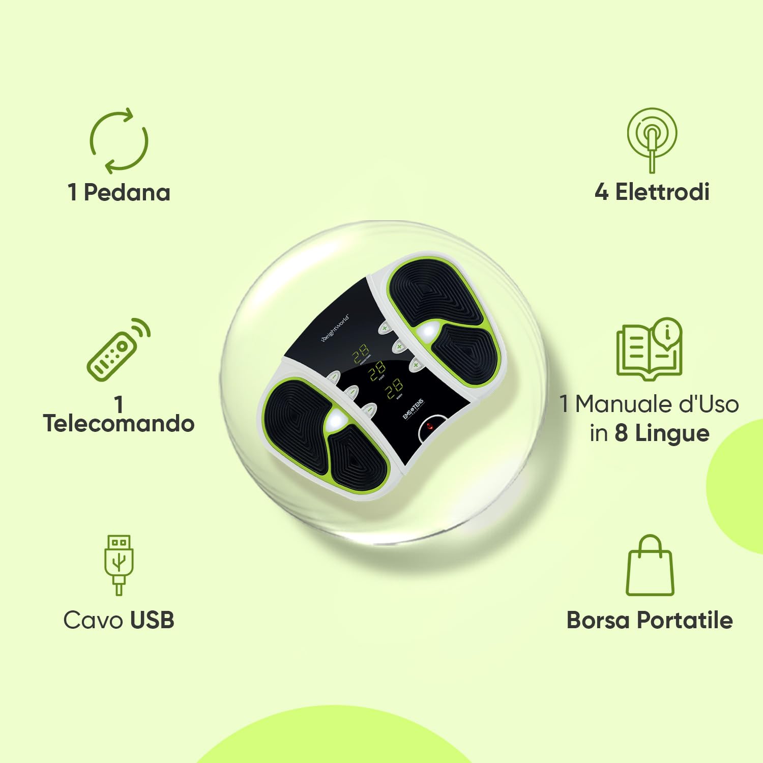 Massaggiatore con Tecnologia TENS ed EMS, Elettrostimolatore a Impulsi Elettrici per 30 Miniuti di Utilizzo, Massaggiatore Plantare con Telecomando, 4 Elettrodi TENS ed EMS e Custodia, Certificato CE