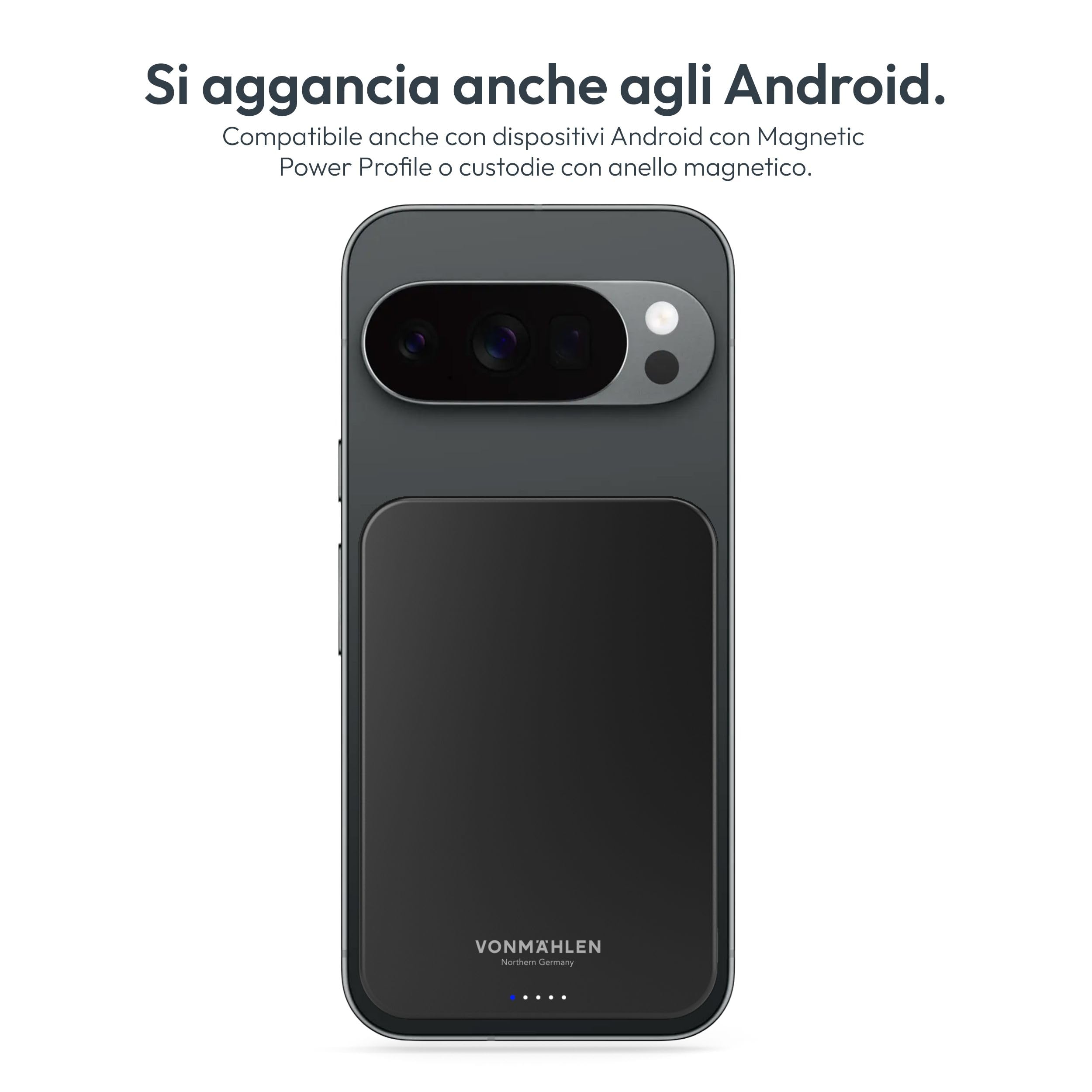 Vonmählen Evergreen Mag - Powerbank Magnetica Ultra-Sottile da 5000mAh, Ricarica Veloce Wireless e USB-C PD, QI2 Certificata - Nero