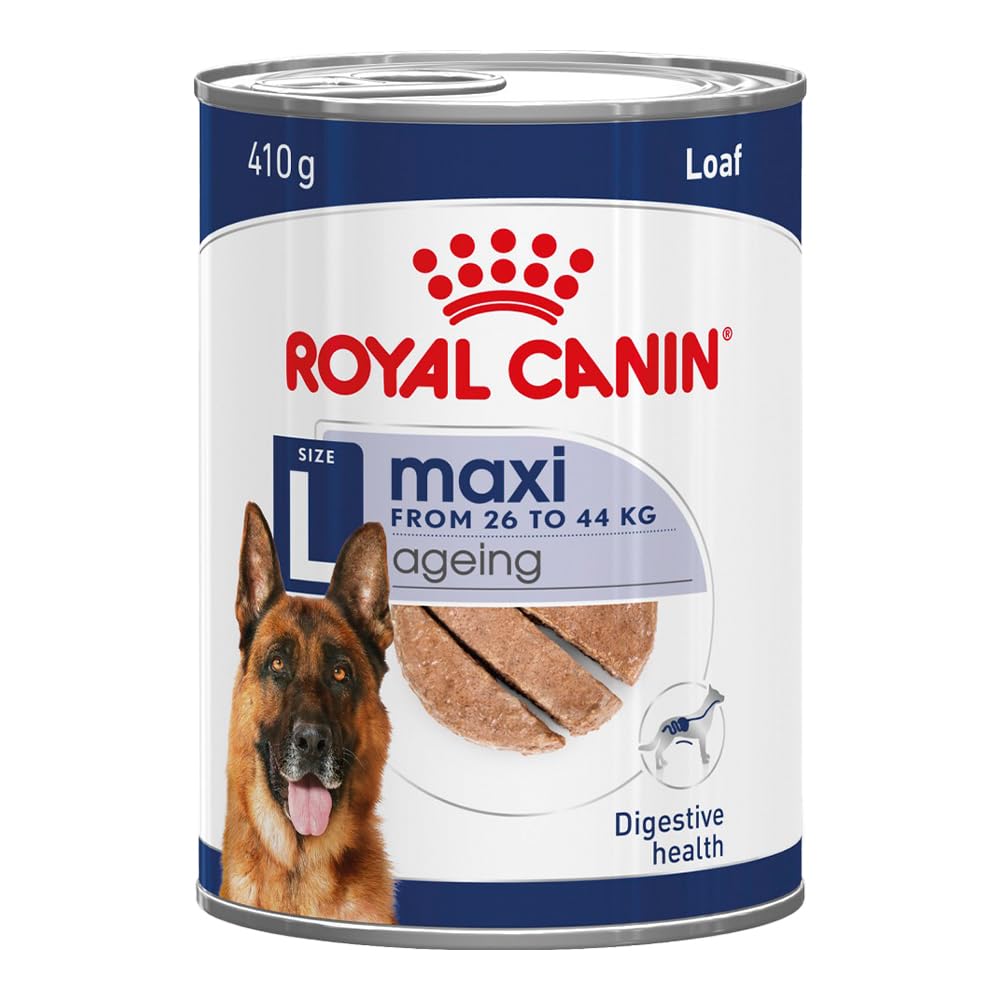 ROYAL CANIN Maxi Ageing Loaf Wet Food - For Large-Breed Dogs between 26-44kg over 5 Years Old - 12 x 410g Cans