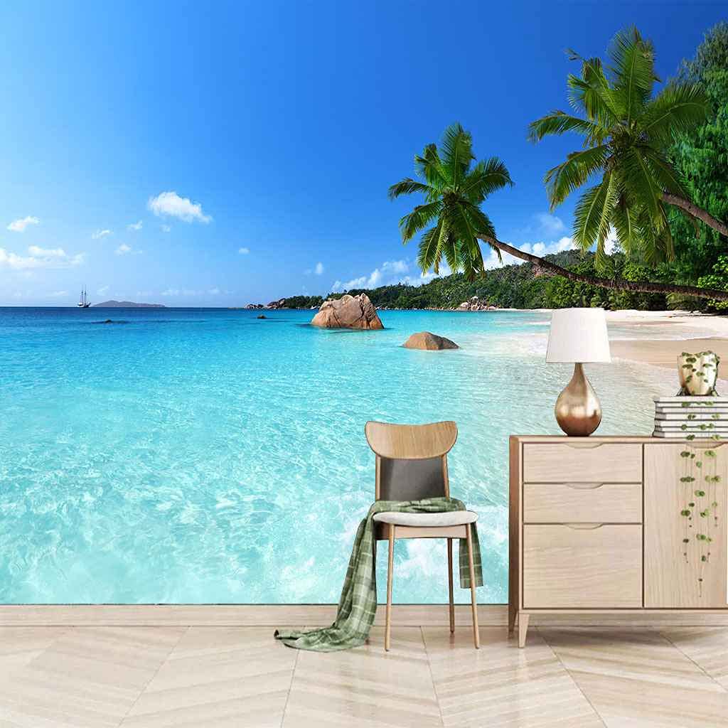 Papier Peint Paysage D'Eau Bleue 200x140 cm pour Décoration Murale Trompe L'oeil Modern