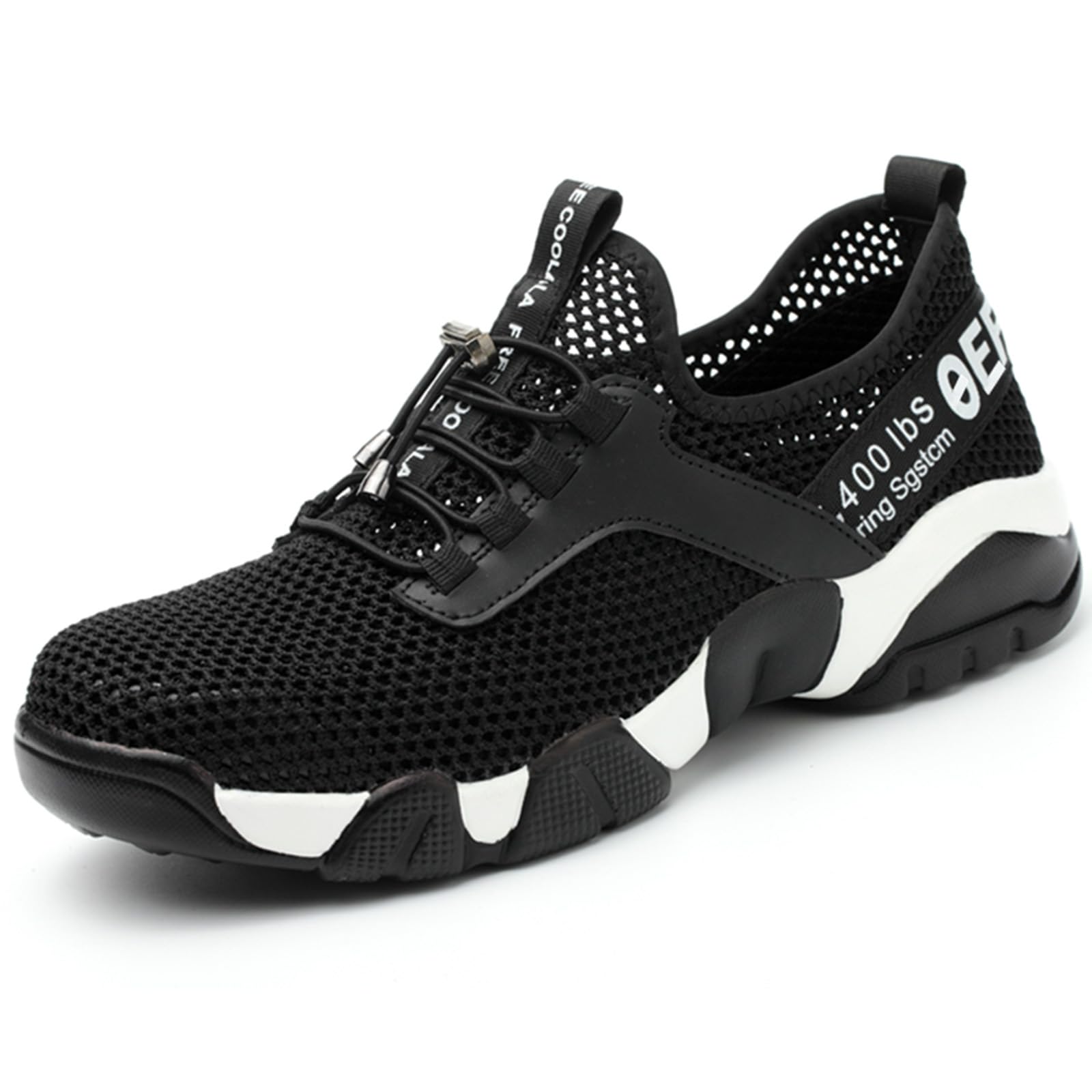 Micoklinlin Werkschoenen voor dames, zomer, veiligheidsschoenen, licht, luchtgevoerd, stalen neus, veiligheidsschoenen voor dames, zwart, wit, 41 EU