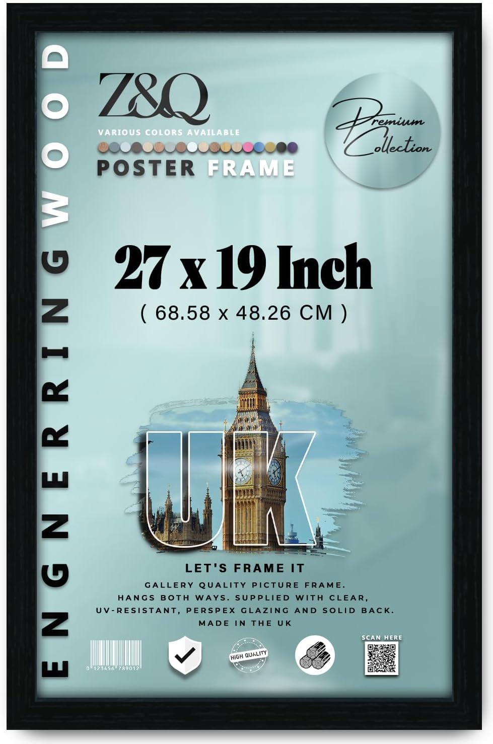 Black Poster Frame 27x19 inch Gallery Picture Photo Frame, Horizontal and Vertical Wall Display Solid MDF Wood with Aclyric Glass for 27x19 inch Living Room Bedroom Décor