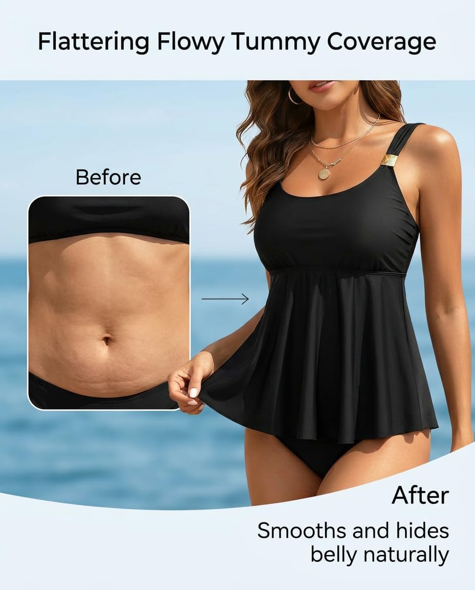 Flowy Tankini Top Only - Women's Modest Bathing Suit Top Loose Fit Swimsuit No Bottom 2025