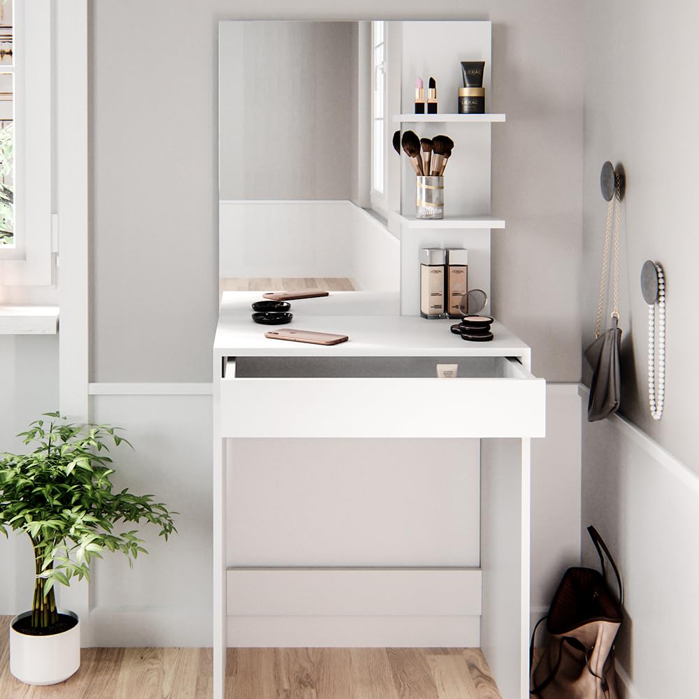 Vicco Tavolo da toeletta Isabelle, Bianco, 60 cm, Salvaspazio e funzionale allo stesso tempo