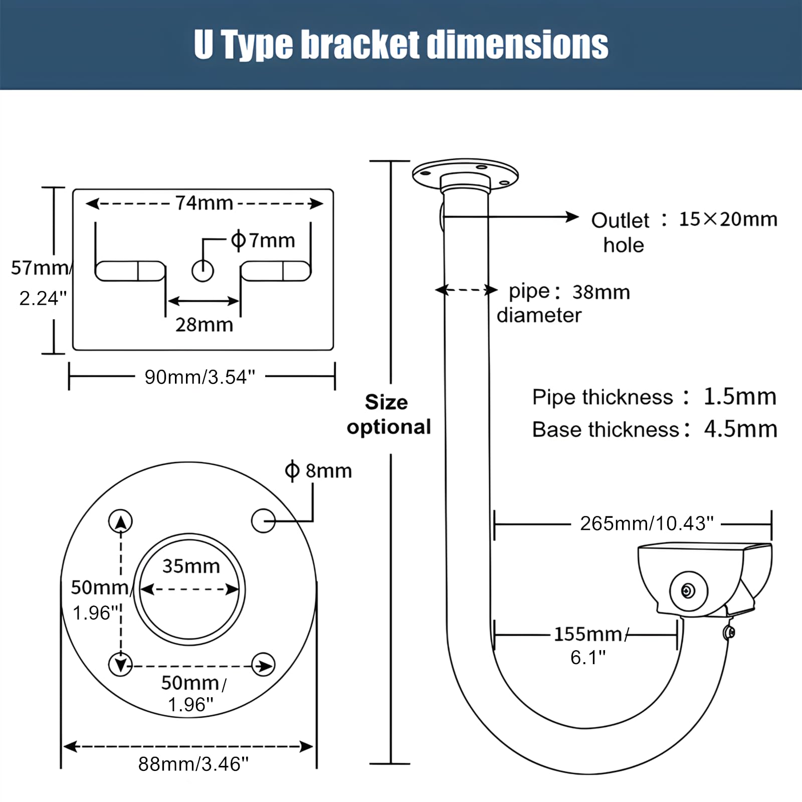 UQISOVI Security Camera Mount Bracket, Thickened Aluminum Alloy Bullet Camera Mount Universal Camera Ceiling Mounting Bracket for CCTV Security Camera/Bullet IP Camera (U Type 19.6inch)