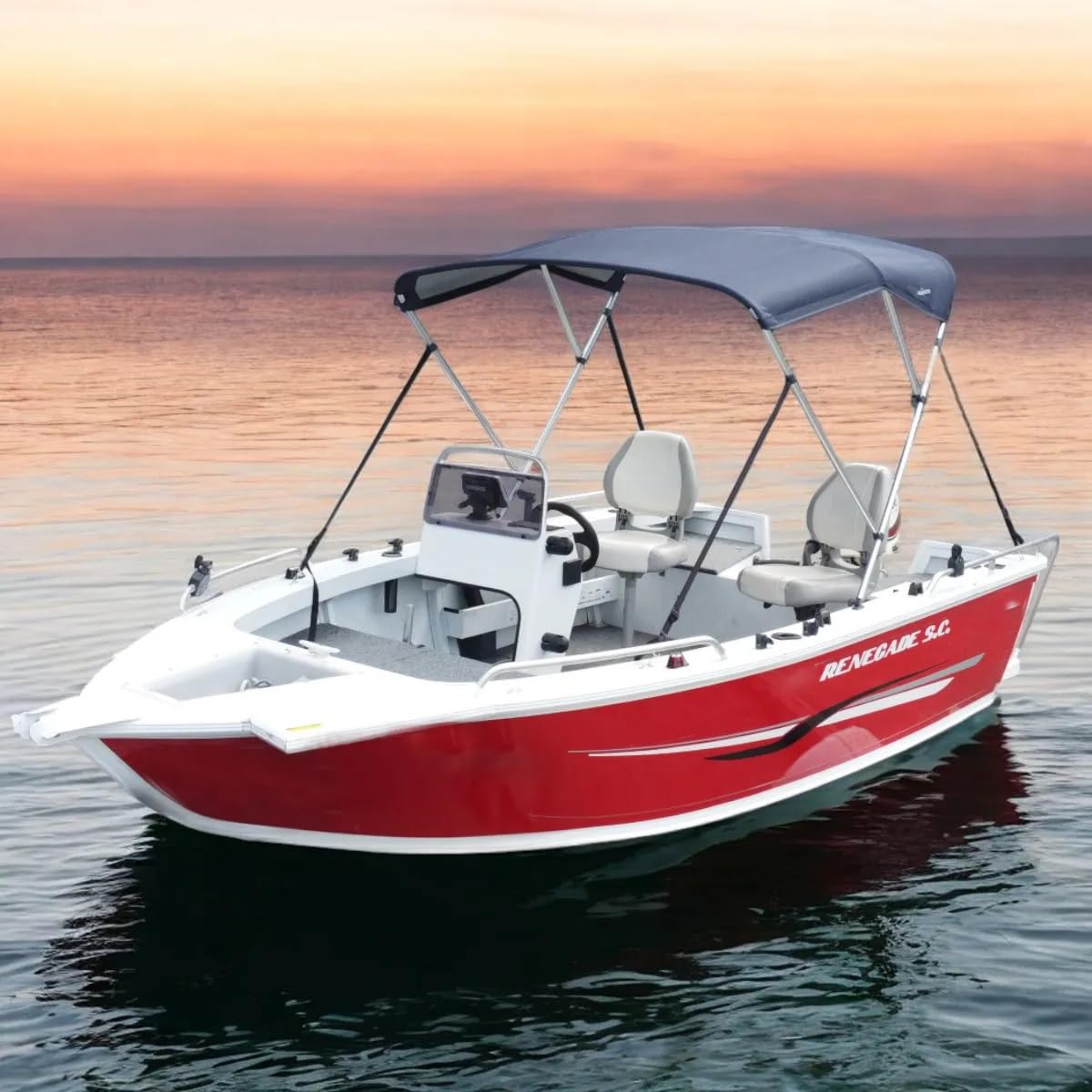 Oceansouth Bimini Top a 3 archi con stivale integrato (blu pacifico, larghezza 1,7 m – 1,9 m) telaio archi parasole barca copertura impermeabile stivale cinghia di stoccaggio grande grande grande
