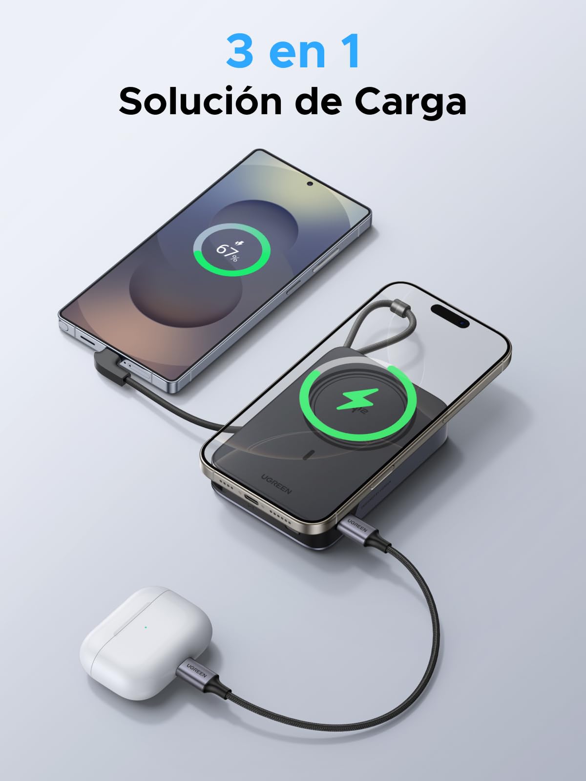 UGREEN Zapix Qi2 15W Power Bank Inalámbrico 10000mAh Batería Externa 30W | Soporte Plegable, Cargador Portátil Inalámbrico, Carga Rápida Magnético Compatible con iPhone 17 16 15 14 13 Air Plus Pro Max
