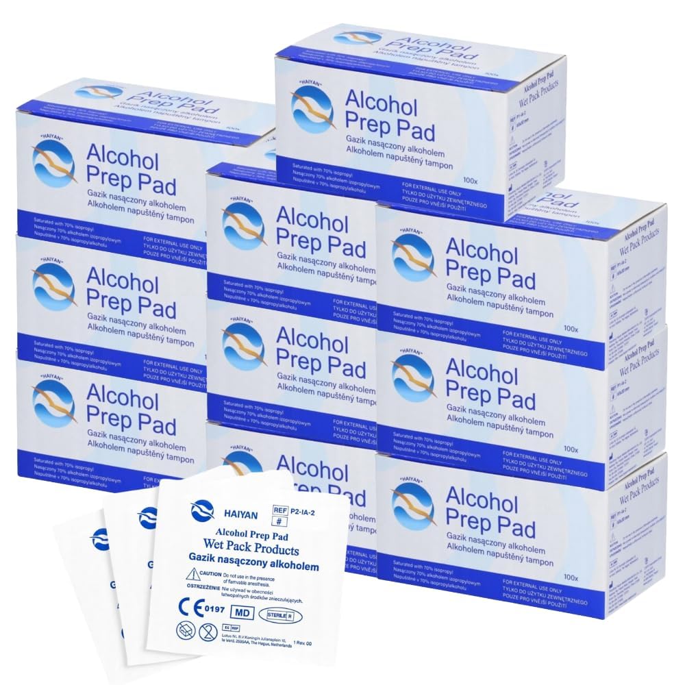 Alkoholtupfer 1000 Stück (10×100) – mit Isopropylalkohol – Einzeln verpackt – Großpackung für Studio & Praxis – Pads für kosmetische & technische Anwendungen