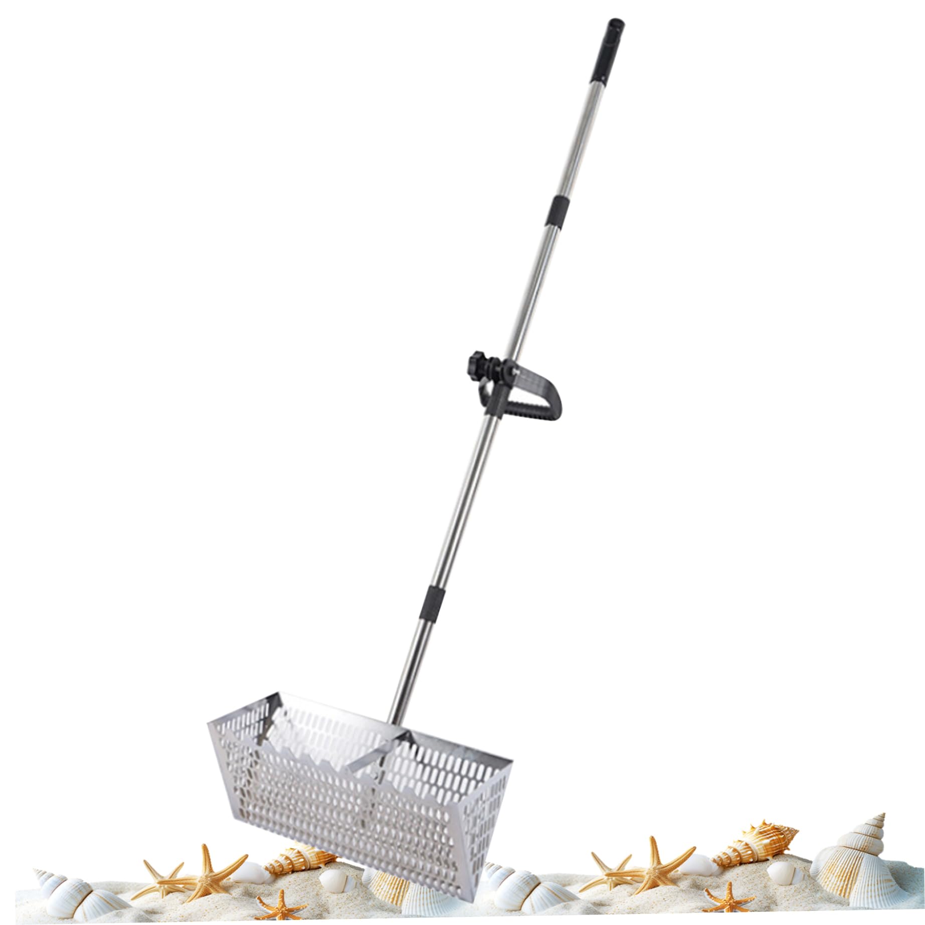 Sandsieb Gartensieb Sandfloh-Rechen Kohlenstoffstahl hohl aus dem Sandrake Erdsieb mit stumpfen Zähnen und nicht rutschfestem Griff abnehmbarer Sifter Siebschaufel