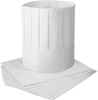 Chef Hat Set 9 Inch Disposable Paper Chef Tall Hats Adjustable White for Halloween Baker Costume