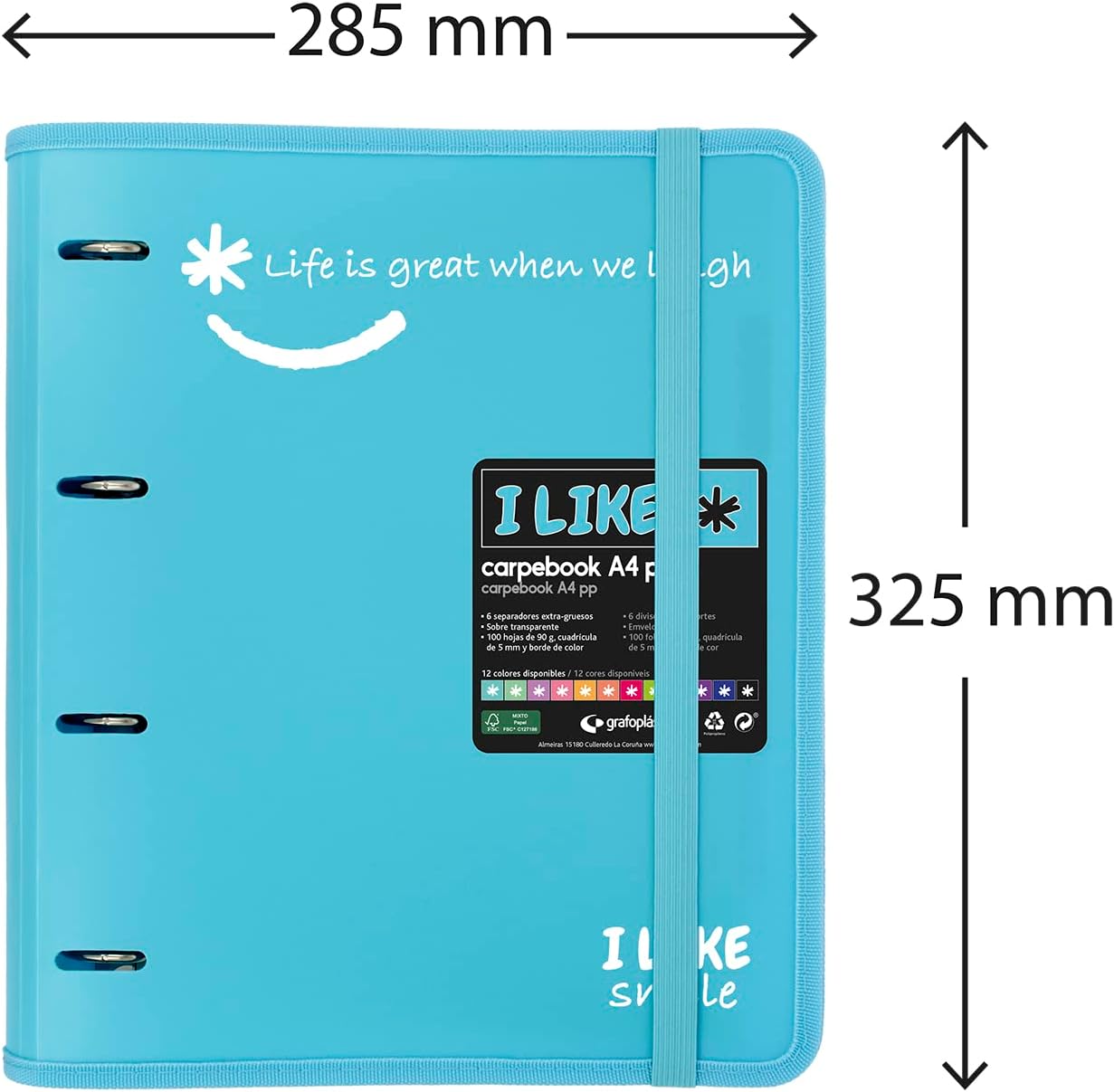Grafoplás 88101833 4 Ring Binder with Refill, A4, Sky Blue, Semi-Rigid Polypropylene, Including Separators, Carpebook Like