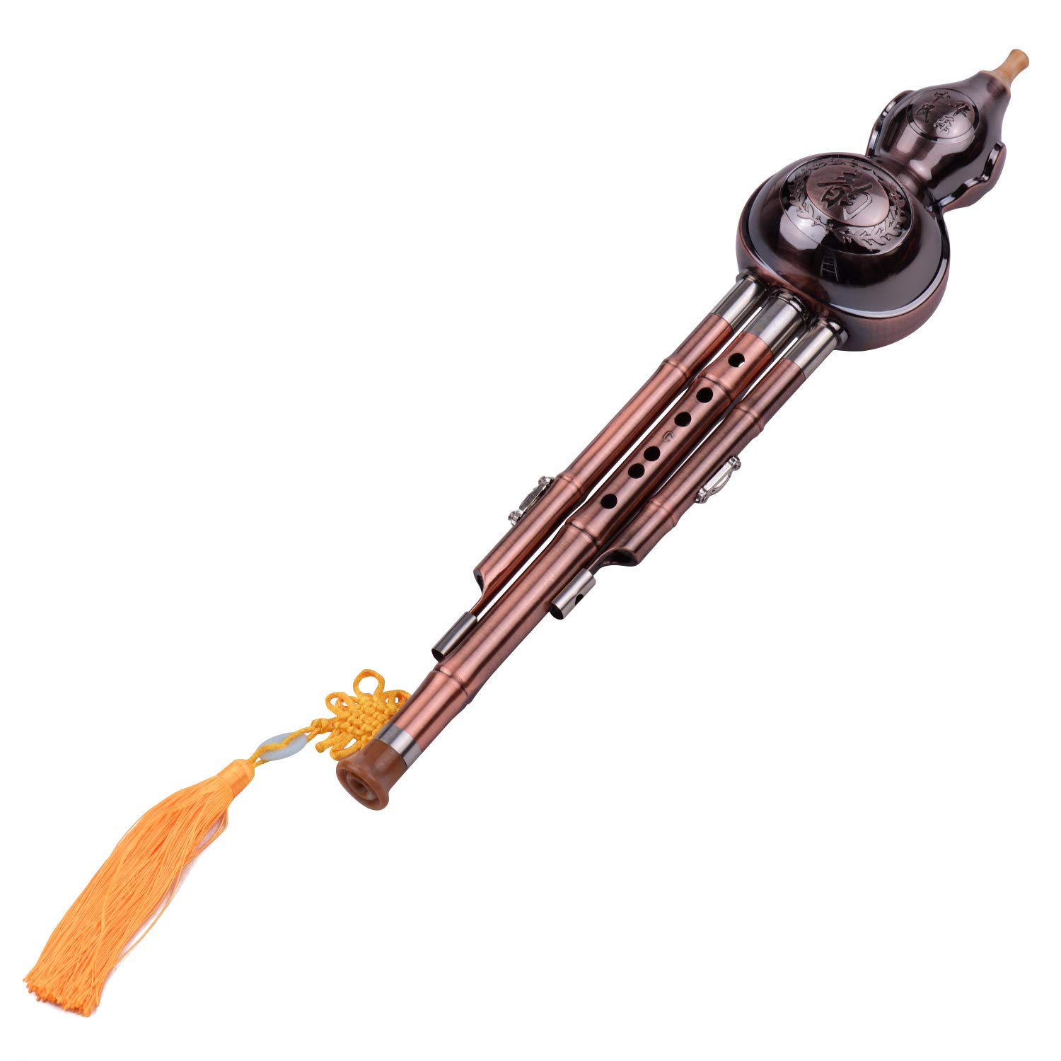 Hulusi C Key, 3 Tone C-Key Hulusi Gourd Cucurbit Flauta Aluminio con Tubos chapados en Cobre Instrumento Tradicional Chino con Nudo Chino Estuche de Transporte para Principiantes Aficionados Musical