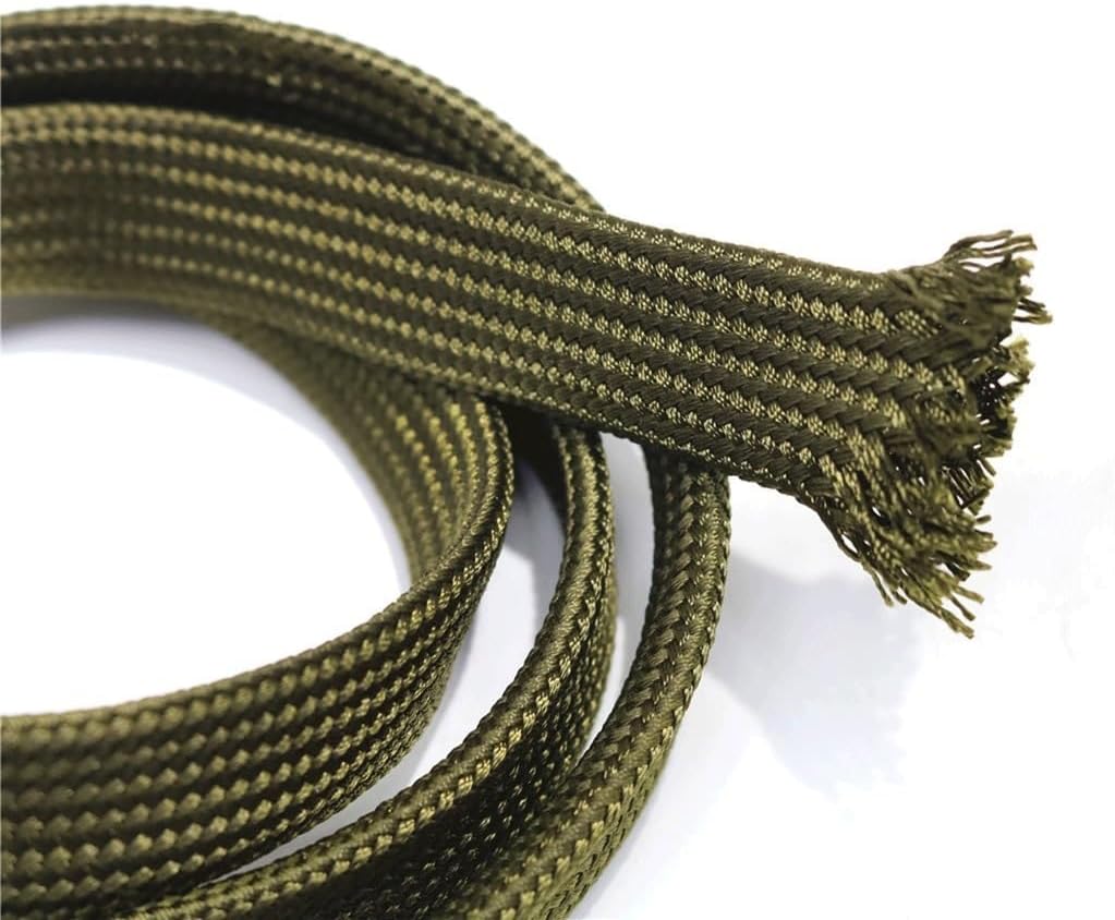 10 Meters Green Cotton Braided Cable Sleeving, for Power Audio Wire Special Shock Absorber Braided Sleeve Cable Tube Sleeves Parts(8mm Flat Size)