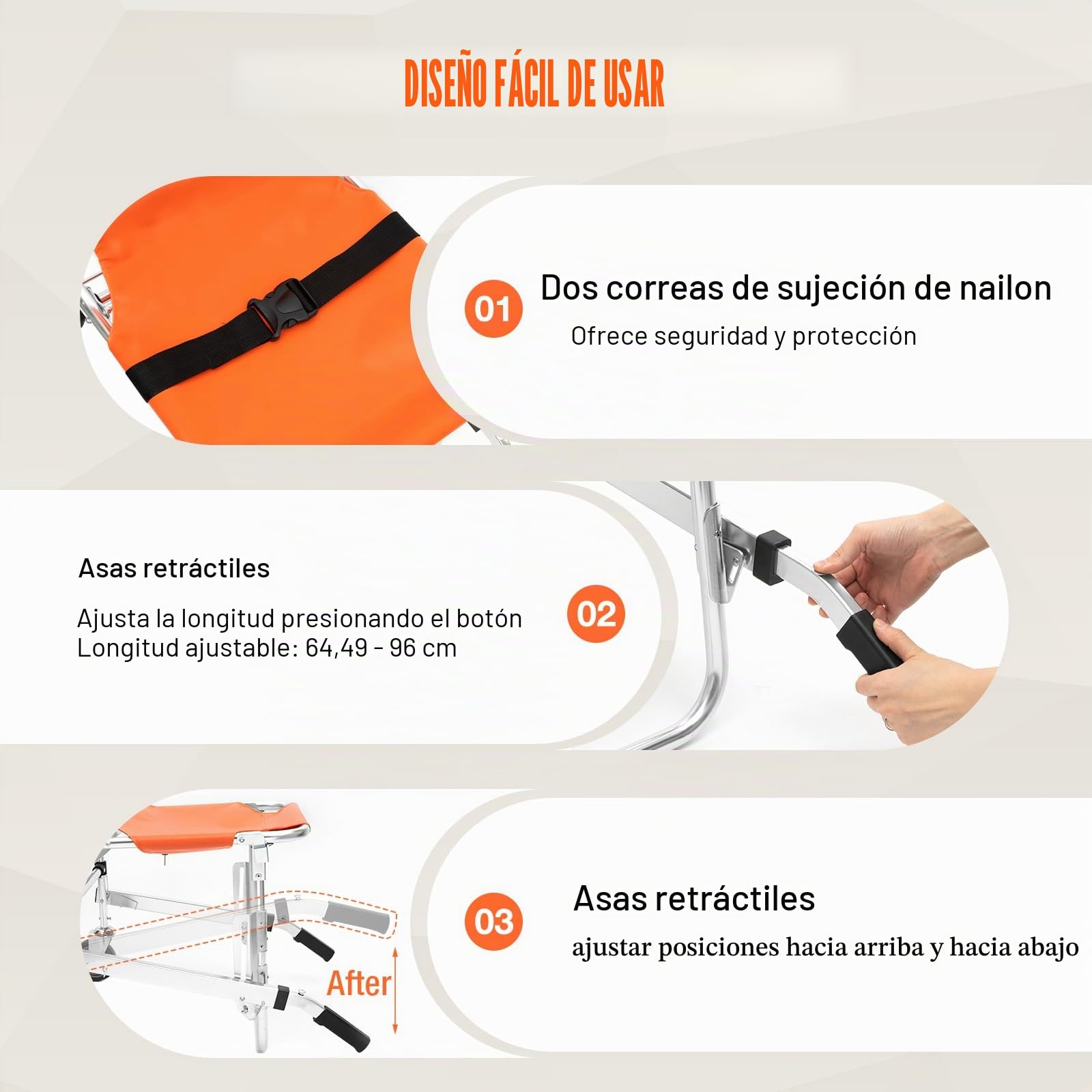 EMS - Silla de escalera plegable para escaleras, con cinturones de seguridad, multifuncional, de emergencia