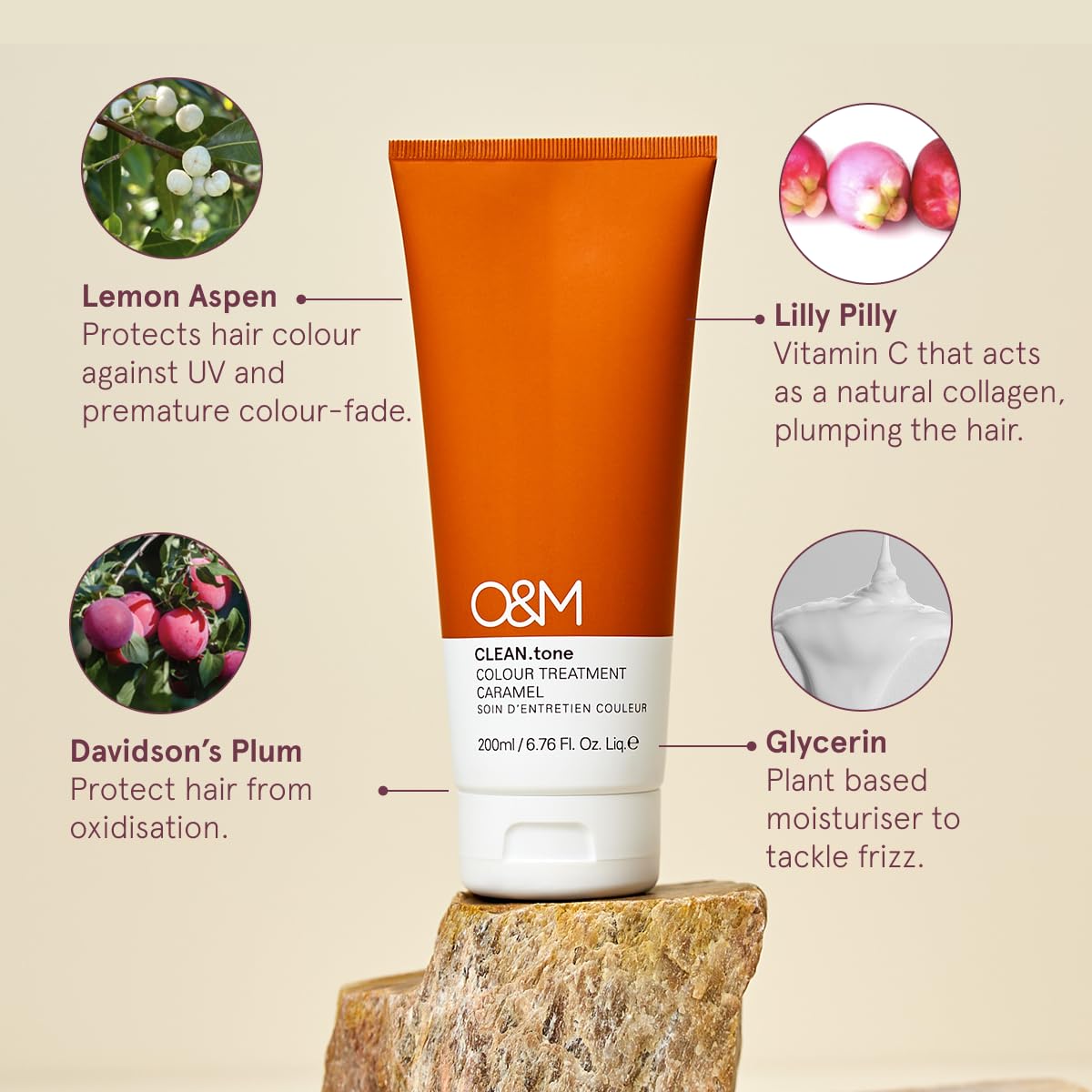 O&M CLEAN.tone Caramel (200 ml) – Tratamiento de color refrescante para cabello rubio – Cuida y tonifica de rubio a rubio muy claro – Sin sulfatos ni siliconas – Certificado PETA, vegano, fabricado en