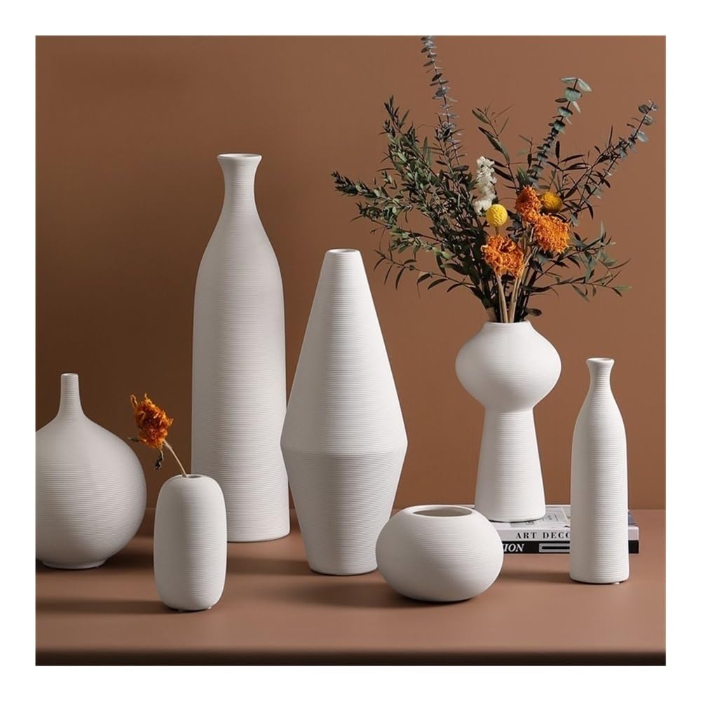 Wazon na kwiaty, Zestaw 4 białych, gładkich ceramicznych wazonów w stylu vintage z zarodkami, dekoracja stołu salonie