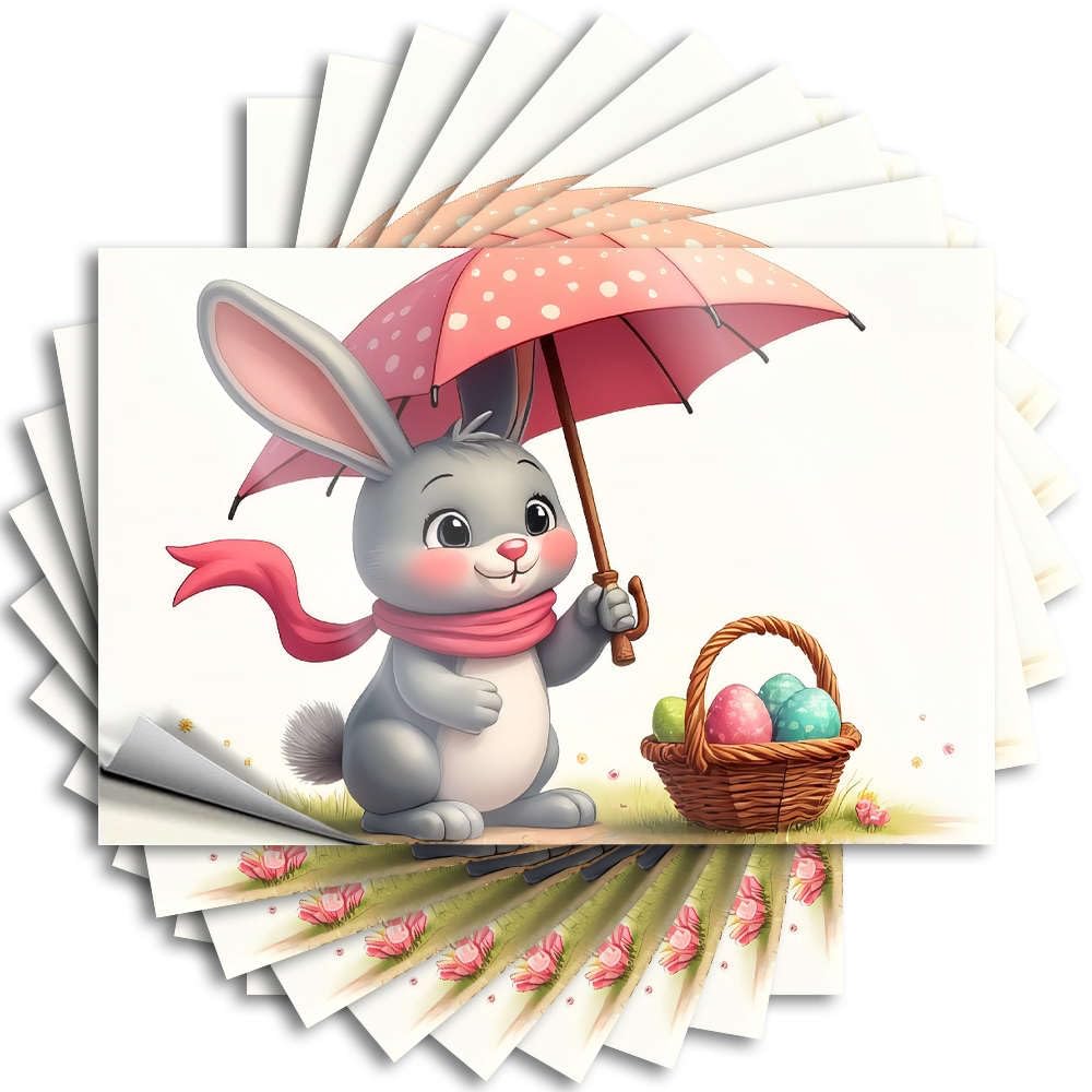 Music Decal - Neutral Indoor Cover A Cute Bunny Holding an Umbrella with Colorful Eggs in A Basket(12X18CM)