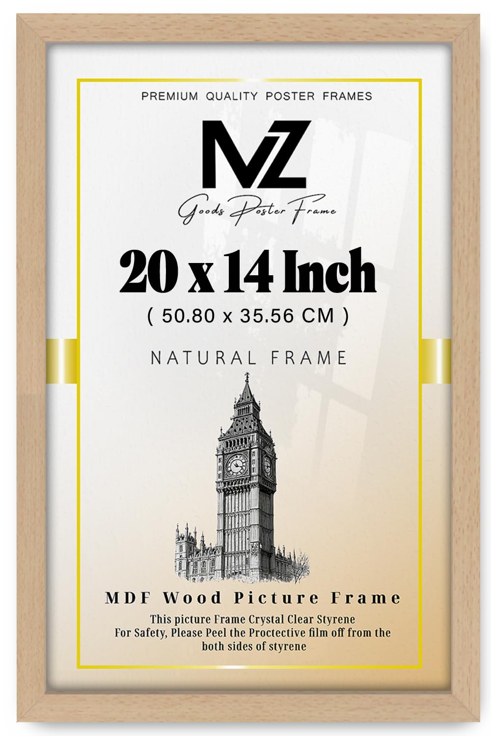 MZ GOODS | MDF Wall Gallery Frame (50.80 x 35.56 CM) Rectangle for Posters, Art Prints & Interiors, Stylish MDF Wood Finish, Secure Hanging Hooks for Display [ Beech ]