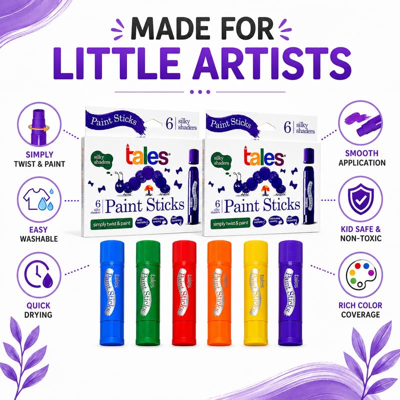 Image of Tales Silky Paint Sticks for Kids Drawing, Painting (Pack of 2, Each 6 Colors) - Twist & Paint, Washable, Quick Dry, Non-Toxic & Safe, Mess-Free Twistable Crayons for Children, Birthday Return Gift
