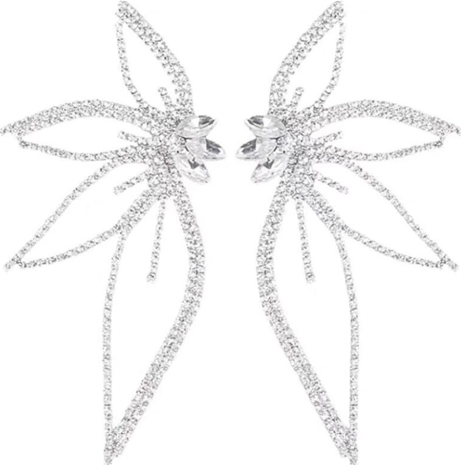 wiipujewelryWIIPU Shiny Rhinestone Big Leaf Flower Women's Earrings Dinner Wedding Party Fashion Luxury Jewelry Statement Earings Accessories