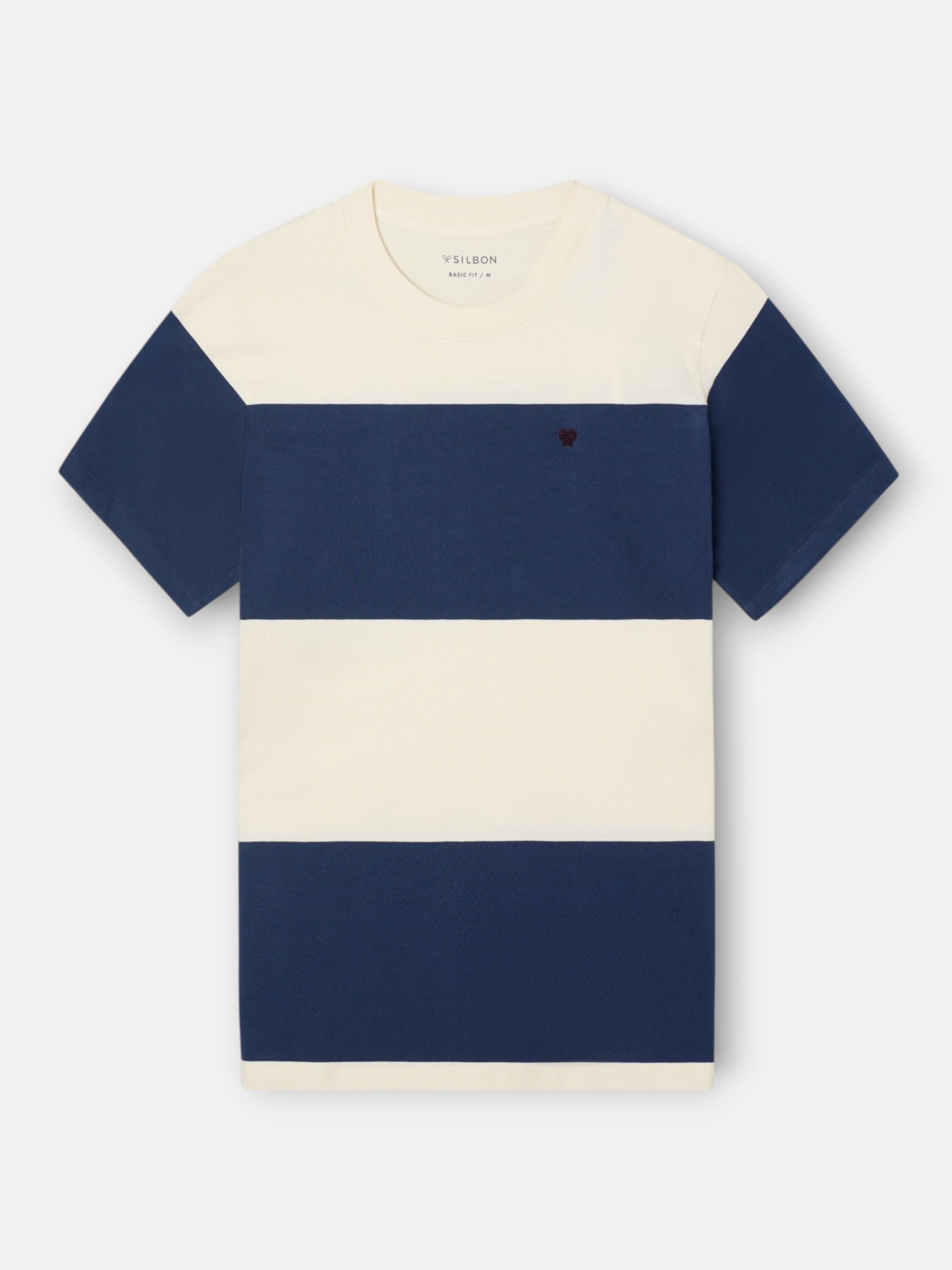 SILBON Camiseta Raya Ancha Azul Marino T-Shirt Uomo (Pacco da 1)