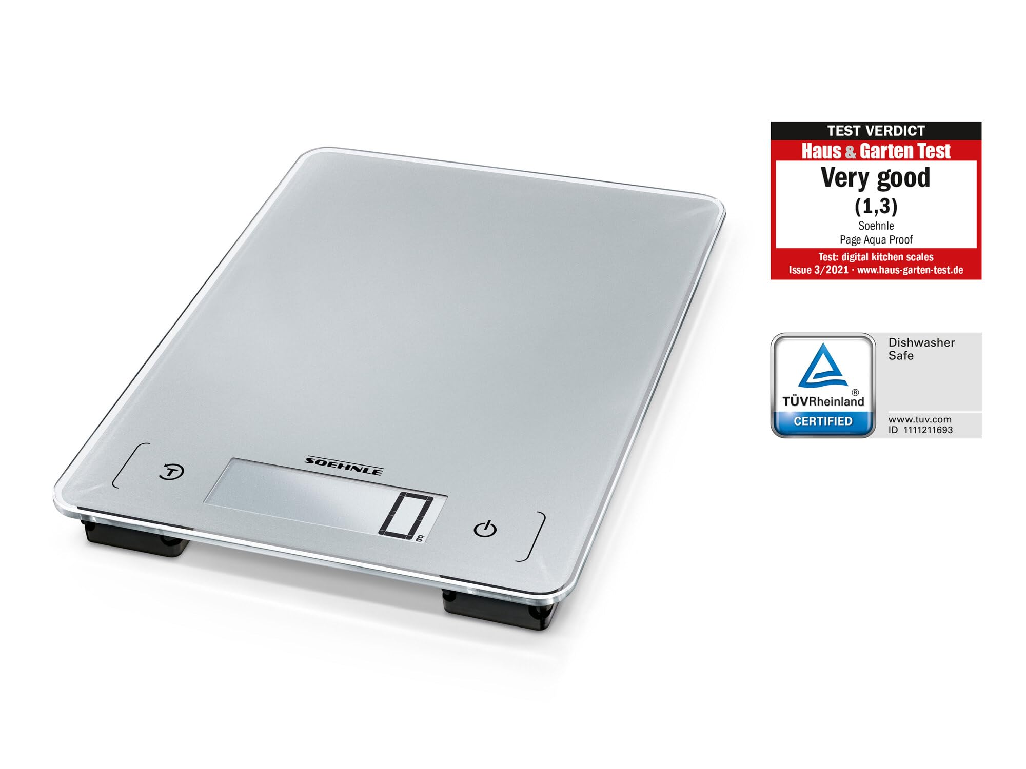 Soehnle Báscula de cocina Page Aqua Proof, báscula digital que pesa entre 1 g y 10 kg, peso de cocina apta para lavavajillas y con pantalla LCD XXL con dígitos de 23 mm de altura, gris | Microfibra micro duo para suciedad incrustada, giro 360°, apta para