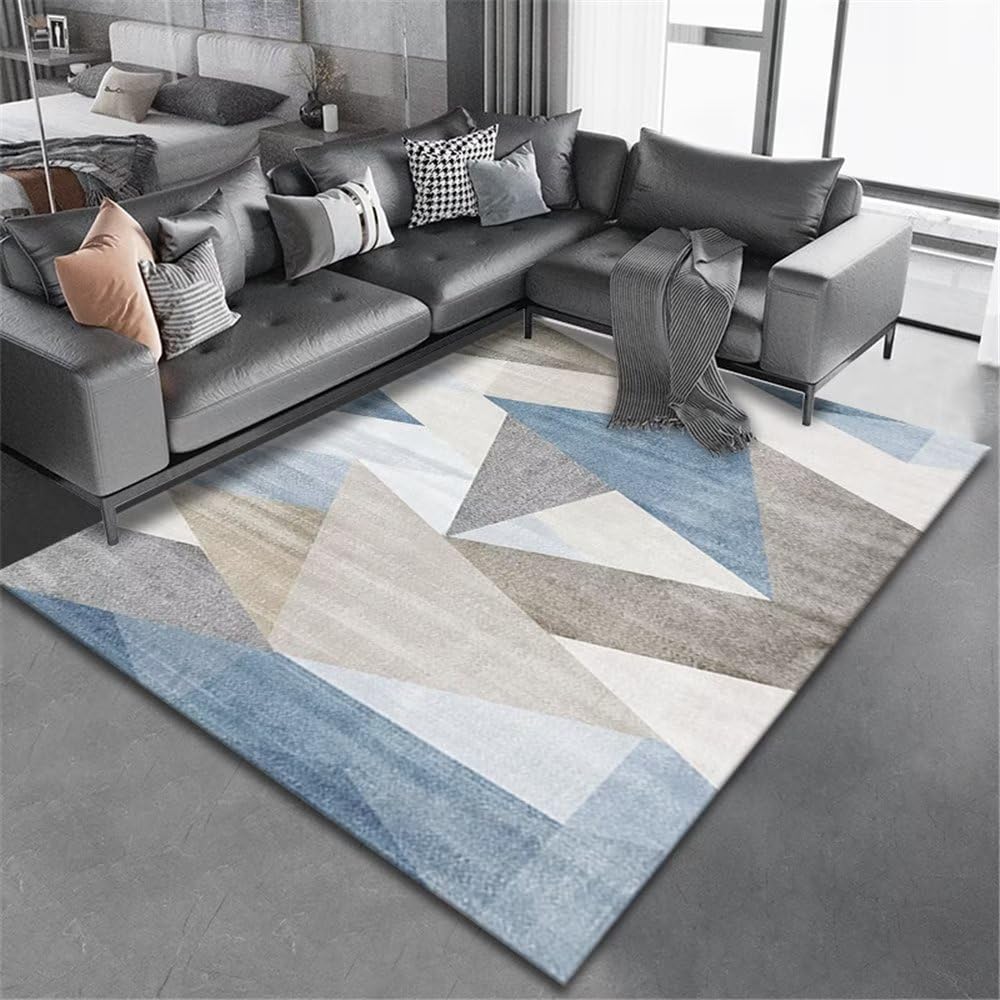 Tapis enfant gris et bleu 80x120cm lavable pour chambre moderne