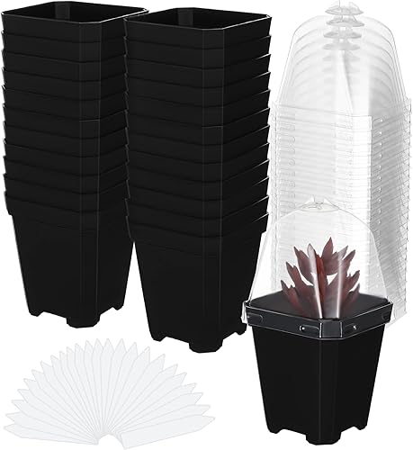 24 juegos de macetas para vivero con cúpula de humedad maceta de plástico de 4 pulgadas con agujero de drenaje recipientes para plantar macetas