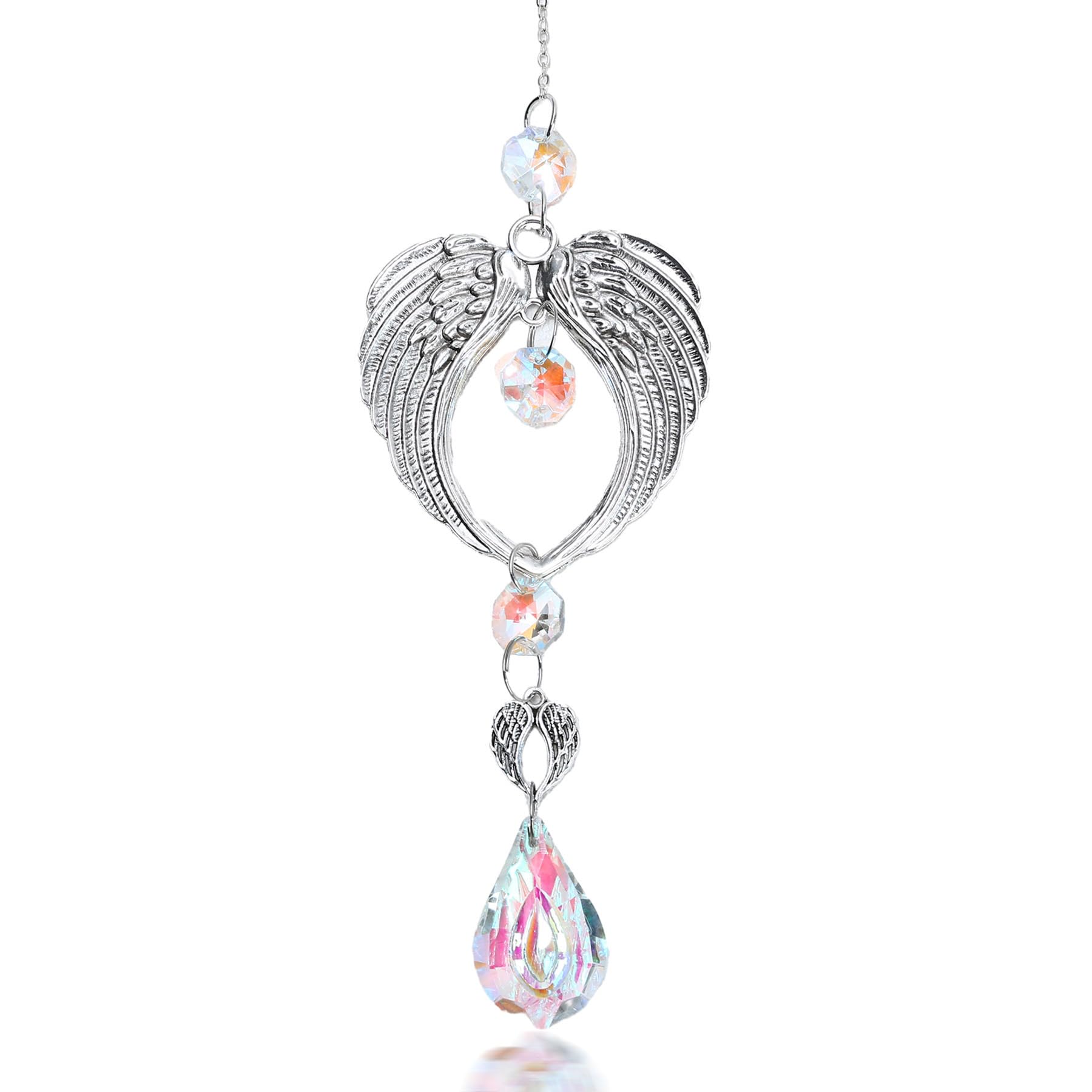 MAIGORainbow Crystal Angel Wing Suncatcher - Chakra Decor, Angel Wings Ornament, Suncatchers for Windows Hanging, Crystal Suncatcher, Chakra Hanging Car Accessories, Outdoor Colorful Home Decor (1)