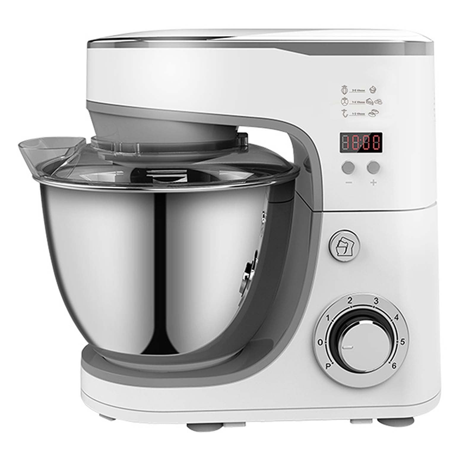 Batidora eléctrica vertical multifunción para cocinero, batidora de masa totalmente automática de 5 l, con gancho para masa, batidor de huevos, paleta mezcladora (plata), color plateado, 5 l